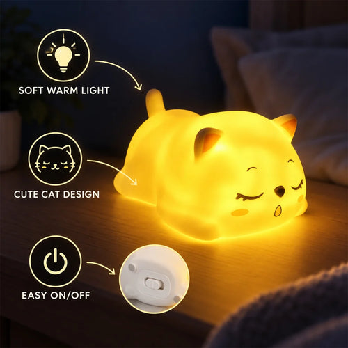 Cute Sleeping Cat Night Light with Warm Glow